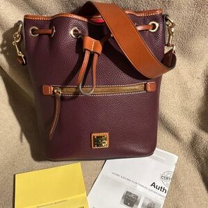EUC Dooney & Bourke Pebble Leather Drawstring Shoulder Bag, Color Bordeaux